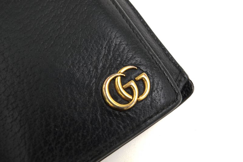 Gucci Long Wallet Men Leather Genuine Black 428740 GG Marmont with Coin Purse