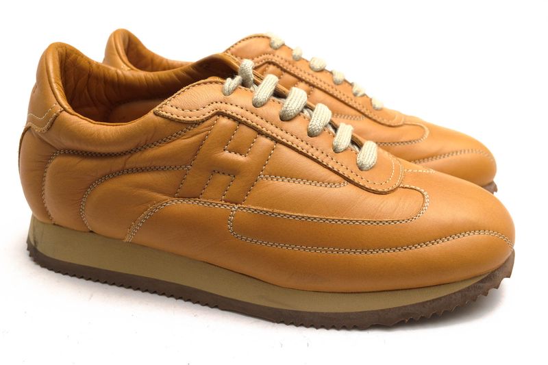 Hermes Shoes Sneakers Shoes Low Cut Ladies Women Leather Genuine Beige Quick H