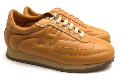 Hermes Shoes Sneakers Shoes Low Cut Ladies Women Leather Genuine Beige Quick H