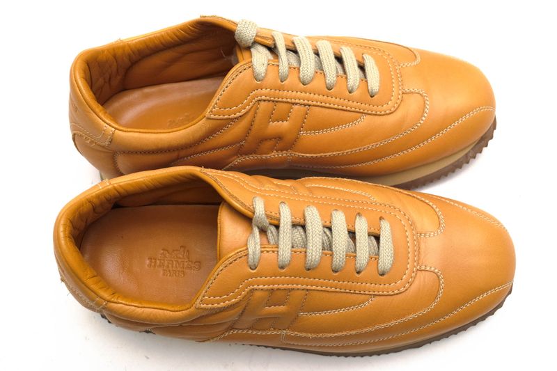 Hermes Shoes Sneakers Shoes Low Cut Ladies Women Leather Genuine Beige Quick H