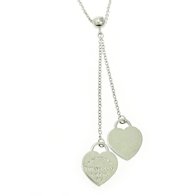 Tiffany & Co Silver Return to Mini Double Heart Necklace 3.4g 925 Engraved