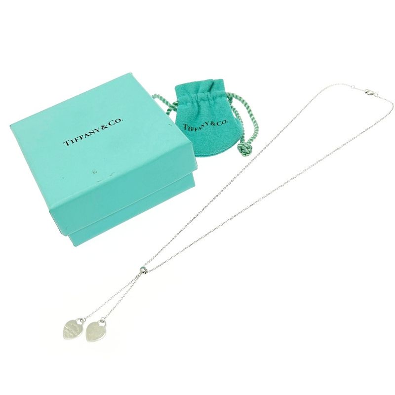 Tiffany & Co Silver Return to Mini Double Heart Necklace 3.4g 925 Engraved