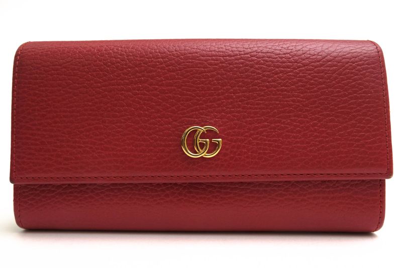 Gucci Long Wallet Women Leather Genuine Red 456116 Cao0g 1000 GG Marmont