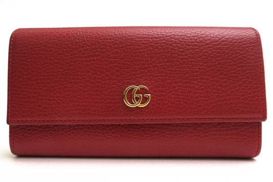 Gucci Long Wallet Women Leather Genuine Red 456116 Cao0g 1000 GG Marmont