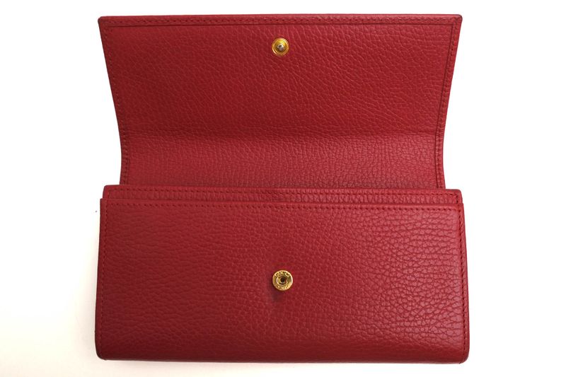 Gucci Long Wallet Women Leather Genuine Red 456116 Cao0g 1000 GG Marmont