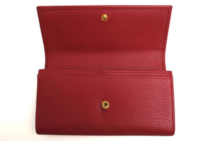 Gucci Long Wallet Women Leather Genuine Red 456116 Cao0g 1000 GG Marmont