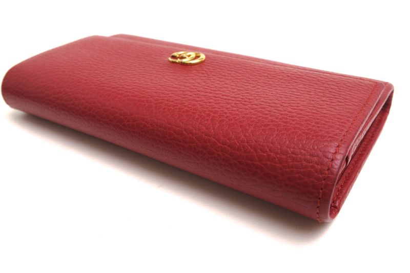 Gucci Long Wallet Women Leather Genuine Red 456116 Cao0g 1000 GG Marmont