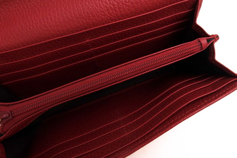 Gucci Long Wallet Women Leather Genuine Red 456116 Cao0g 1000 GG Marmont