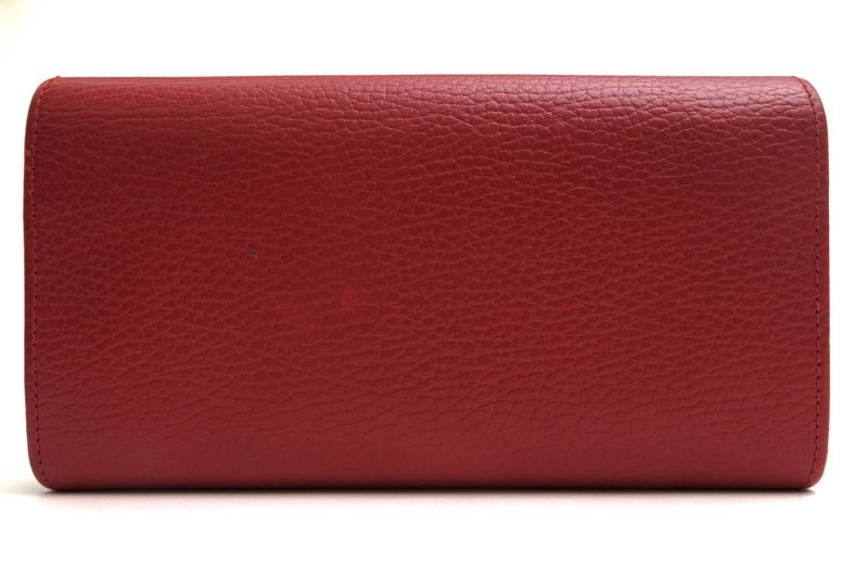 Gucci Long Wallet Women Leather Genuine Red 456116 Cao0g 1000 GG Marmont
