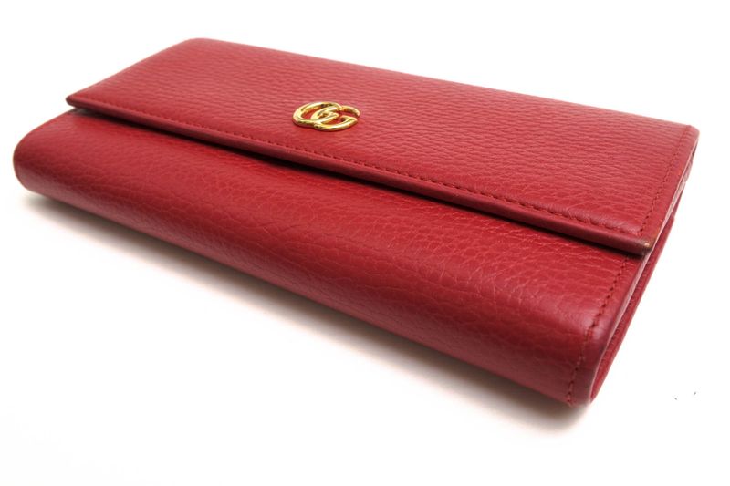 Gucci Long Wallet Women Leather Genuine Red 456116 Cao0g 1000 GG Marmont