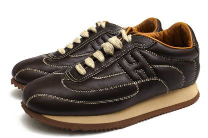 Hermes Shoes Sneakers Shoes Low Cut Ladies Women Leather Dark Brown Quick H