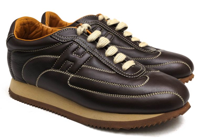 Hermes Shoes Sneakers Shoes Low Cut Ladies Women Leather Dark Brown Quick H