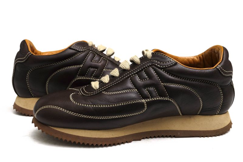 Hermes Shoes Sneakers Shoes Low Cut Ladies Women Leather Dark Brown Quick H