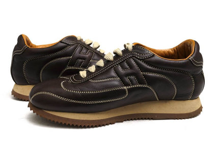 Hermes Shoes Sneakers Shoes Low Cut Ladies Women Leather Dark Brown Quick H