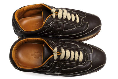 Hermes Shoes Sneakers Shoes Low Cut Ladies Women Leather Dark Brown Quick H
