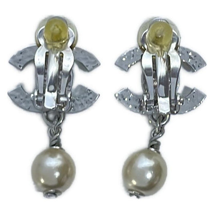 Chanel Earring Coco Mark Silver X White X Beige