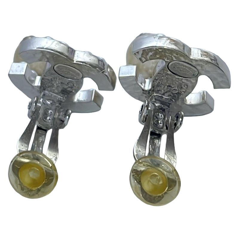 Chanel Earring Coco Mark Silver X White X Beige