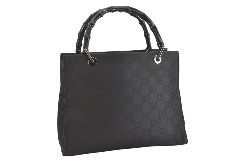 Gucci Bamboo 2way Shoulder Handbag GG Nylon 0021016 Black 2647n