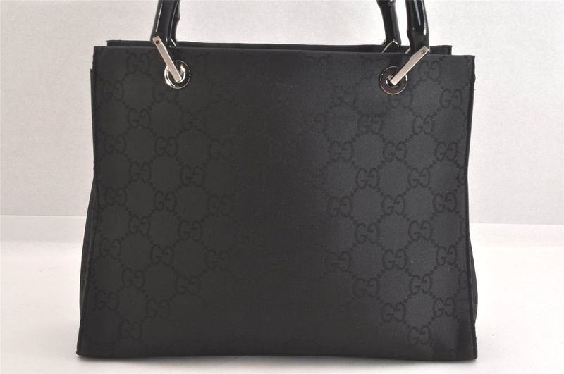 Gucci Bamboo 2way Shoulder Handbag GG Nylon 0021016 Black 2647n