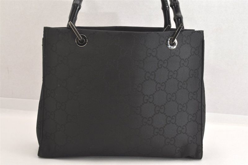 Gucci Bamboo 2way Shoulder Handbag GG Nylon 0021016 Black 2647n