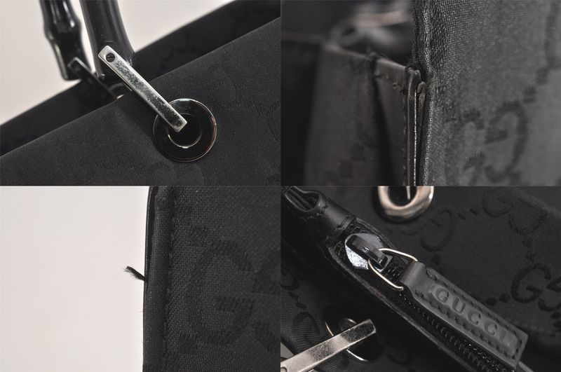 Gucci Bamboo 2way Shoulder Handbag GG Nylon 0021016 Black 2647n