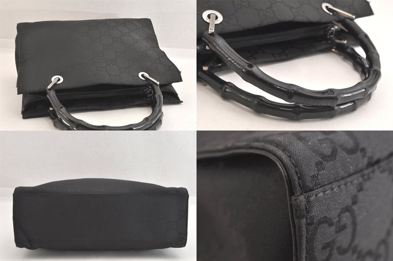 Gucci Bamboo 2way Shoulder Handbag GG Nylon 0021016 Black 2647n