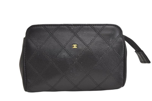 Chanel Calfskin Bicolore Vintage Pouch Wallet Black CC Junk 3413n