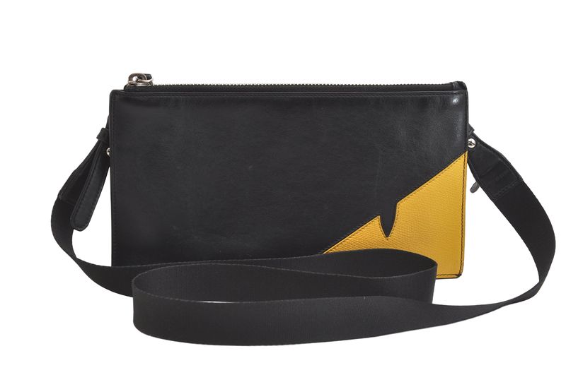Fendi Monster 2way Shoulder Long Wallet Bugs Leather Black 3557n