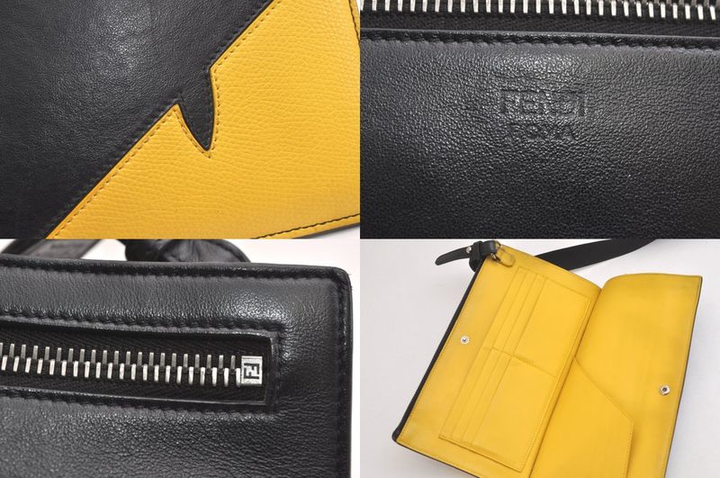 Fendi Monster 2way Shoulder Long Wallet Bugs Leather Black 3557n
