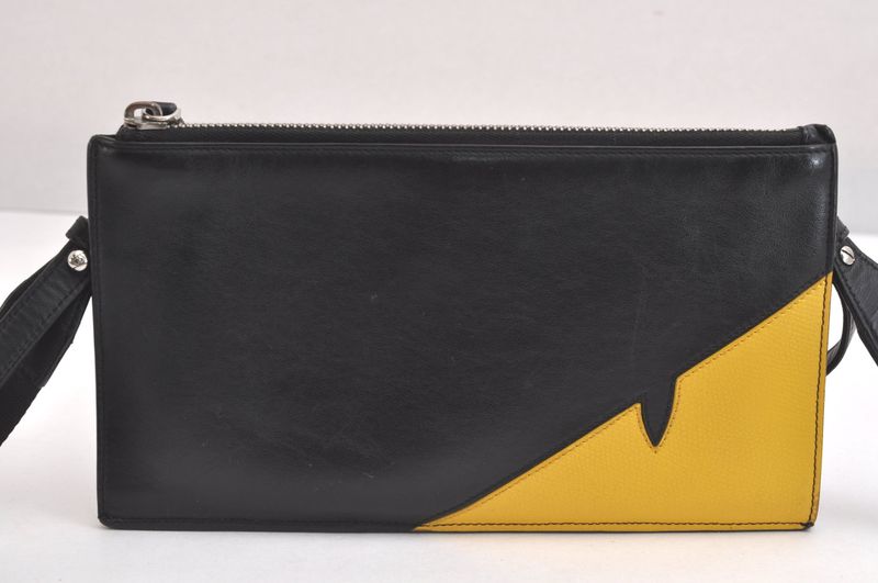 Fendi Monster 2way Shoulder Long Wallet Bugs Leather Black 3557n