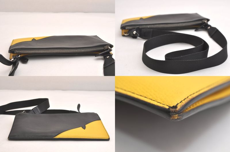 Fendi Monster 2way Shoulder Long Wallet Bugs Leather Black 3557n