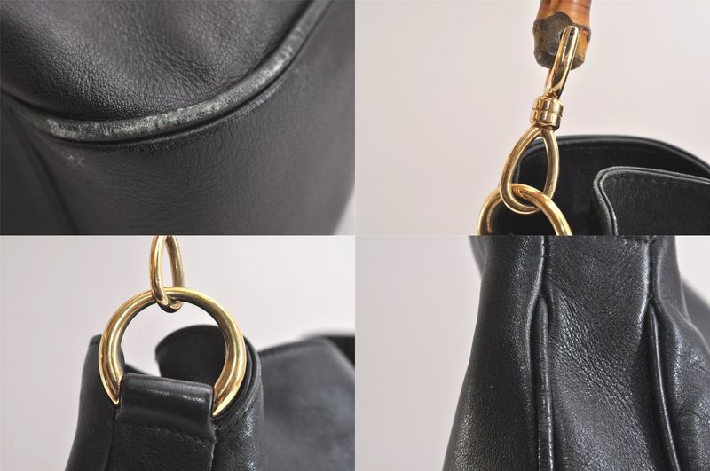 Gucci Bamboo 2way Shoulder Handbag Leather 0011577 Black Junk 3703n