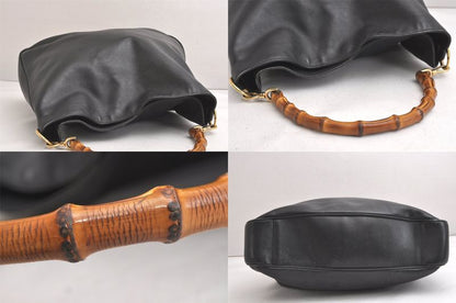Gucci Bamboo 2way Shoulder Handbag Leather 0011577 Black Junk 3703n