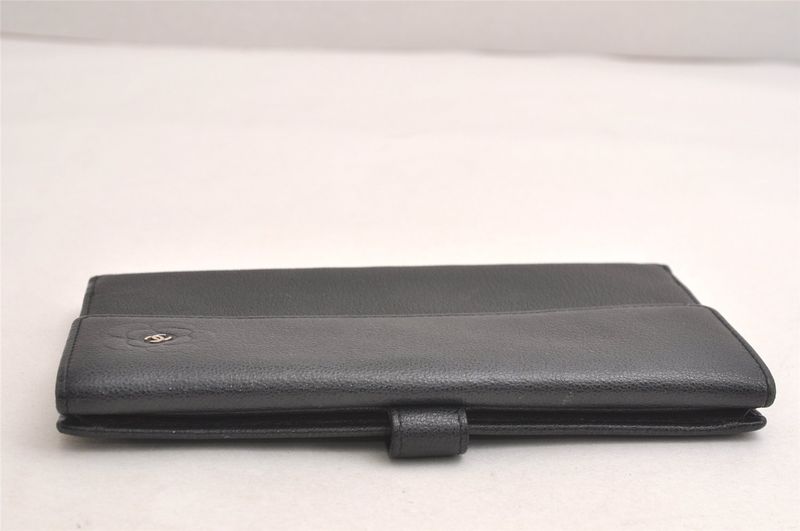 Chanel Butterfly Camellia Lambskin CC Logo Long Wallet Black 3714n