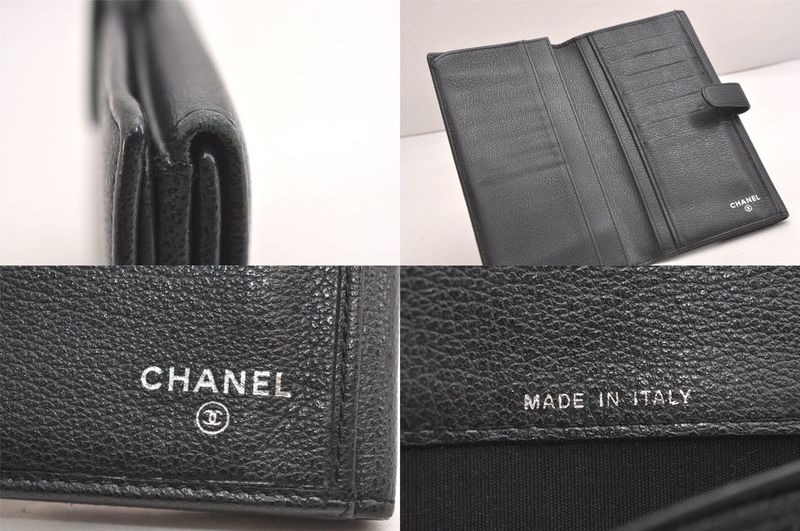 Chanel Butterfly Camellia Lambskin CC Logo Long Wallet Black 3714n