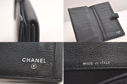 Chanel Butterfly Camellia Lambskin CC Logo Long Wallet Black 3714n
