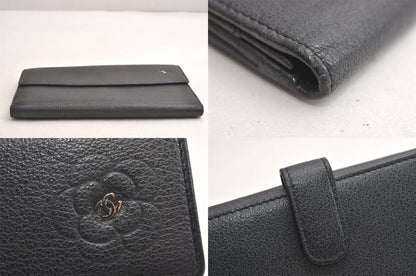 Chanel Butterfly Camellia Lambskin CC Logo Long Wallet Black 3714n