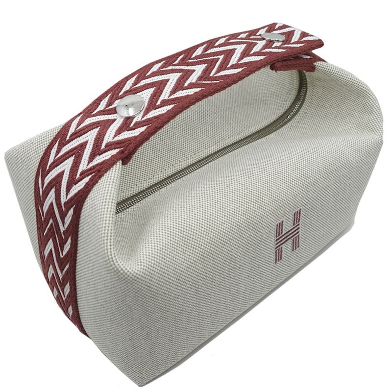 Hermes Brid A Brag PM Rouge Ash Silver Hardware Canvas Handbag Pouch
