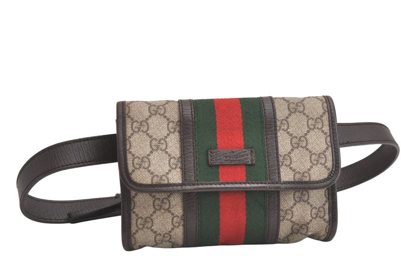 Gucci Web Sherry Line Waist Body Bag GG PVC Leather 152597 Brown 3982n