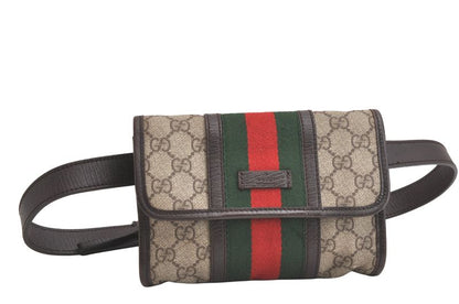 Gucci Web Sherry Line Waist Body Bag GG PVC Leather 152597 Brown 3982n
