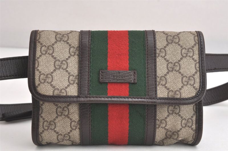 Gucci Web Sherry Line Waist Body Bag GG PVC Leather 152597 Brown 3982n