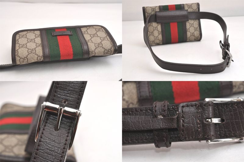 Gucci Web Sherry Line Waist Body Bag GG PVC Leather 152597 Brown 3982n
