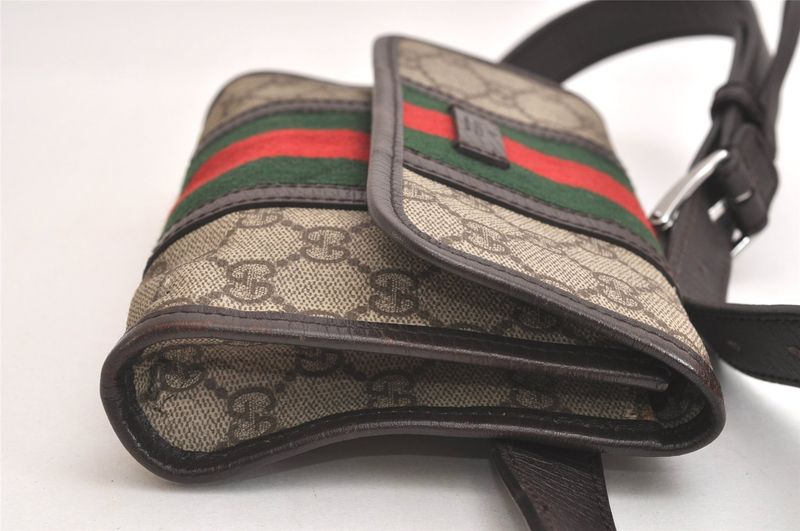 Gucci Web Sherry Line Waist Body Bag GG PVC Leather 152597 Brown 3982n