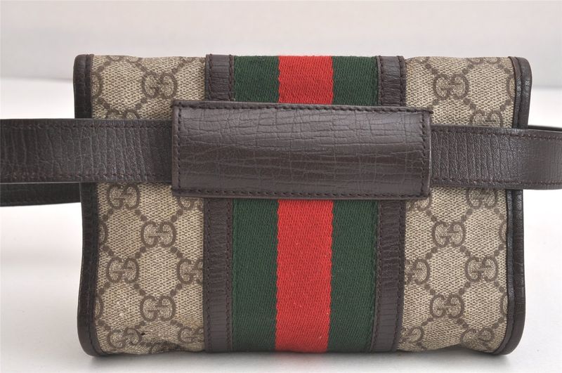 Gucci Web Sherry Line Waist Body Bag GG PVC Leather 152597 Brown 3982n