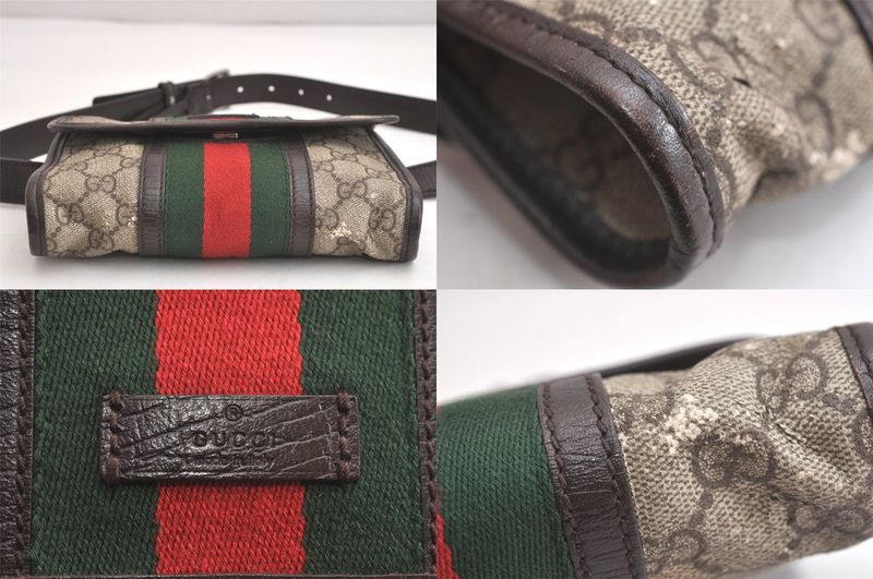 Gucci Web Sherry Line Waist Body Bag GG PVC Leather 152597 Brown 3982n