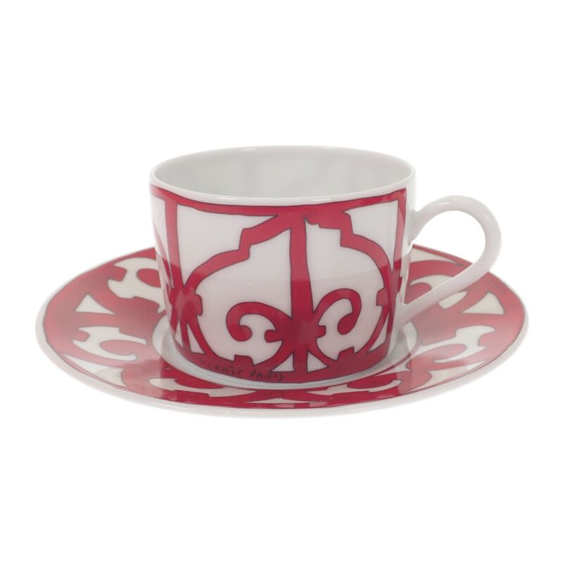 Hermes Tea Cup & Saucer Gadarkivir 2pcs P011016p Tableware Porcelain Red Men