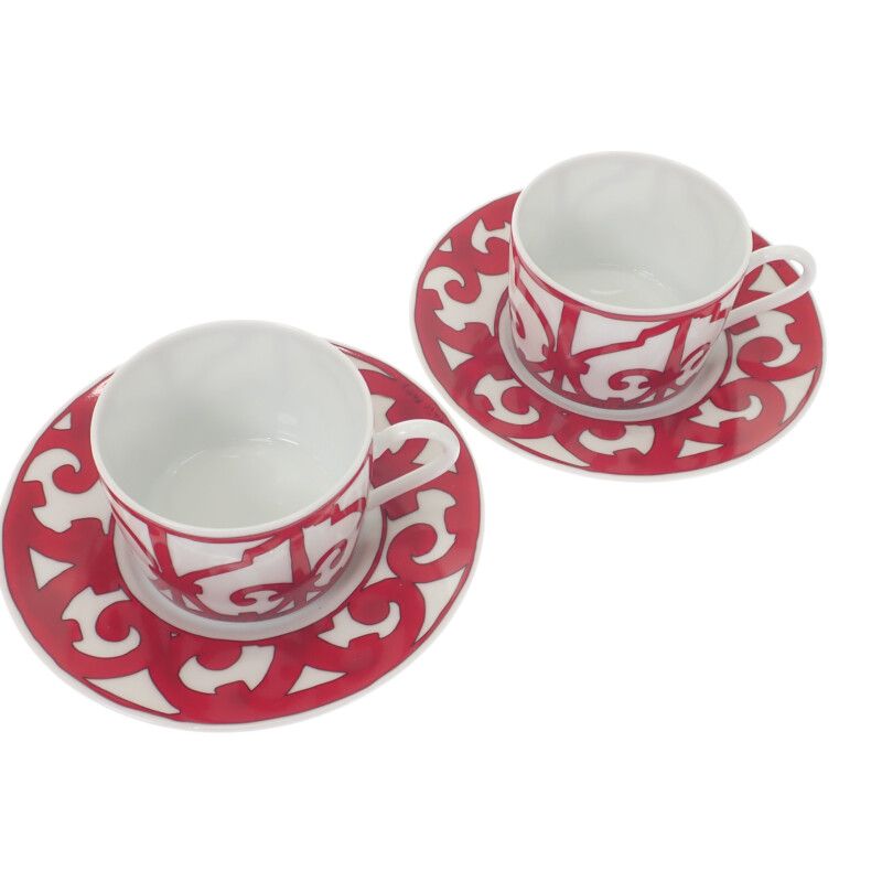 Hermes Tea Cup & Saucer Gadarkivir 2pcs P011016p Tableware Porcelain Red Men