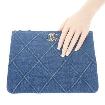 Chanel 19 Disneuf Pouch Clutch Bag Denim Blue Gold Hardware Ladies Going Out