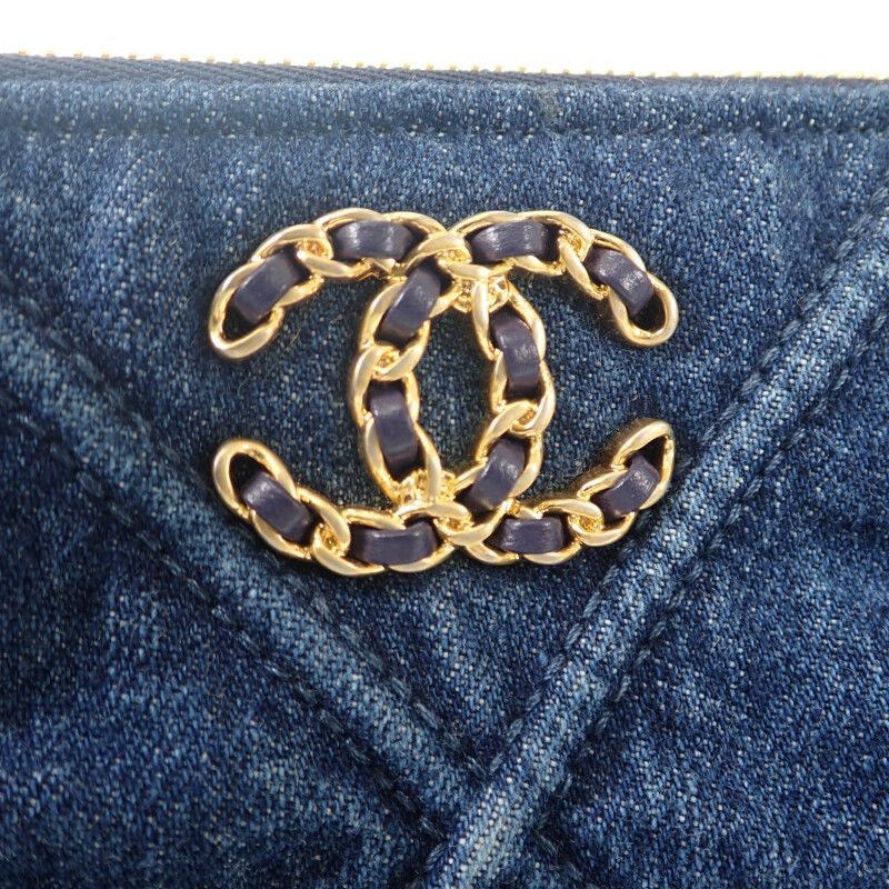 Chanel 19 Disneuf Pouch Clutch Bag Denim Blue Gold Hardware Ladies Going Out
