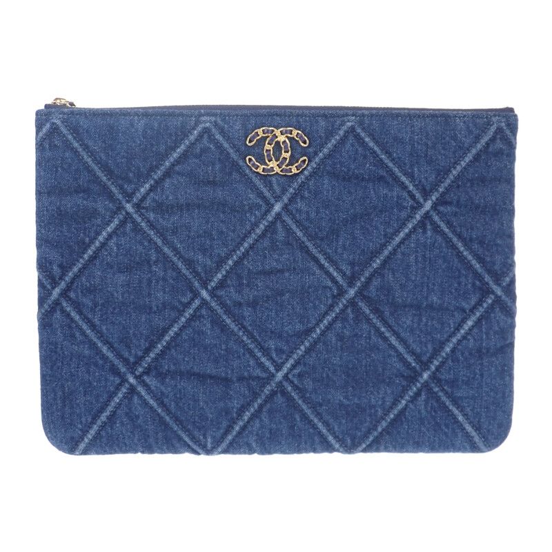 Chanel 19 Disneuf Pouch Clutch Bag Denim Blue Gold Hardware Ladies Going Out